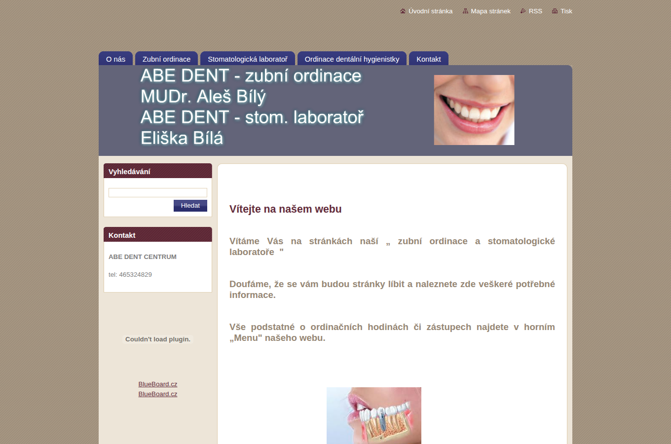 Současný web ABE DENT CENTRUM na počítači