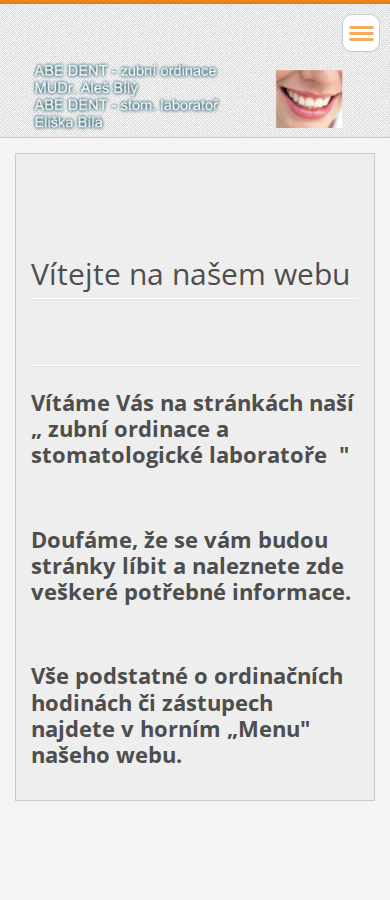 Současný web ABE DENT CENTRUM na mobilu