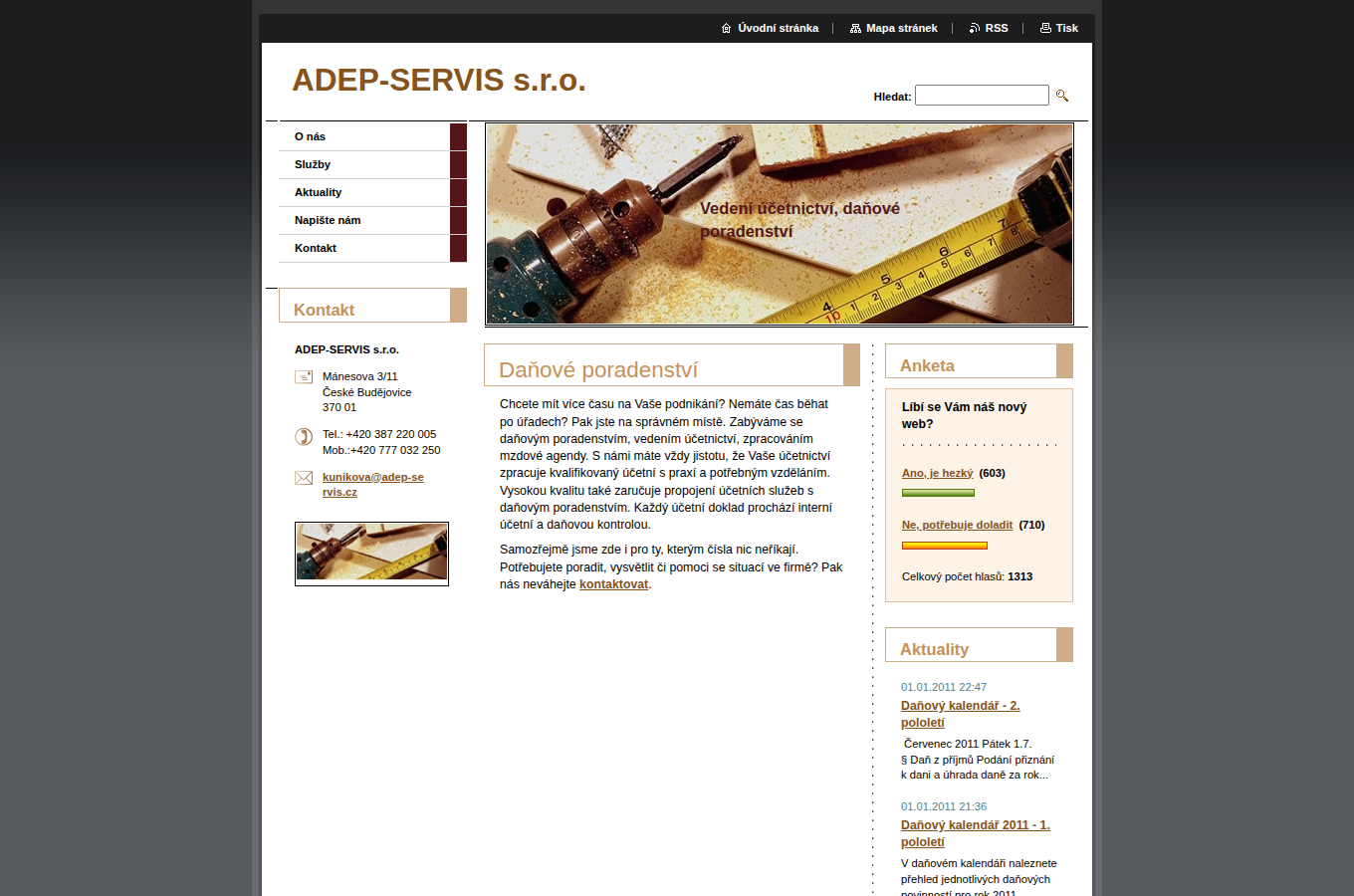 Současný web ADEP-SERVIS s.r.o. na počítači