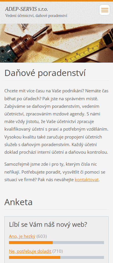 Současný web ADEP-SERVIS s.r.o. na mobilu