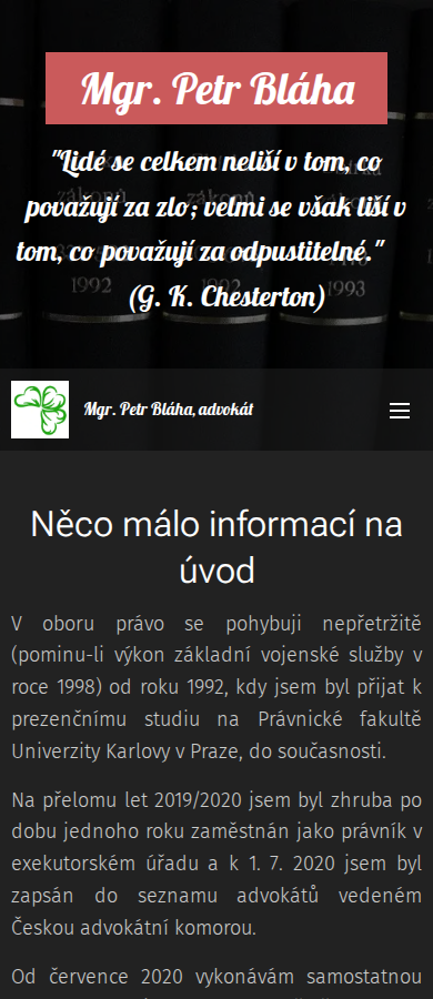 Současný web Advokát Petr Bláha na mobilu