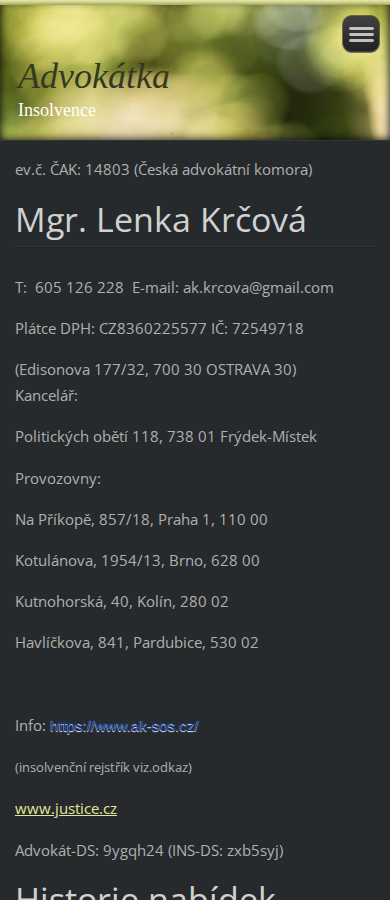 Současný web Advokátka Krčová na mobilu