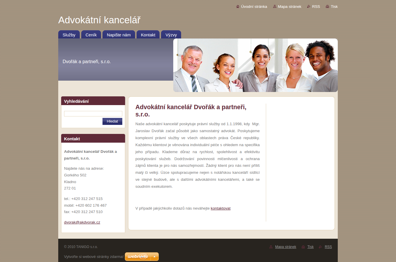 Současný web Advokátní kancelář Dvořák a partneři, s.r.o. na počítači