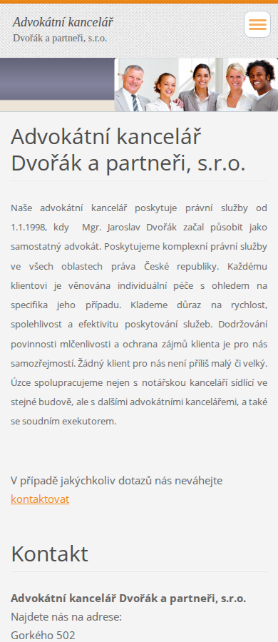 Současný web Advokátní kancelář Dvořák a partneři, s.r.o. na mobilu
