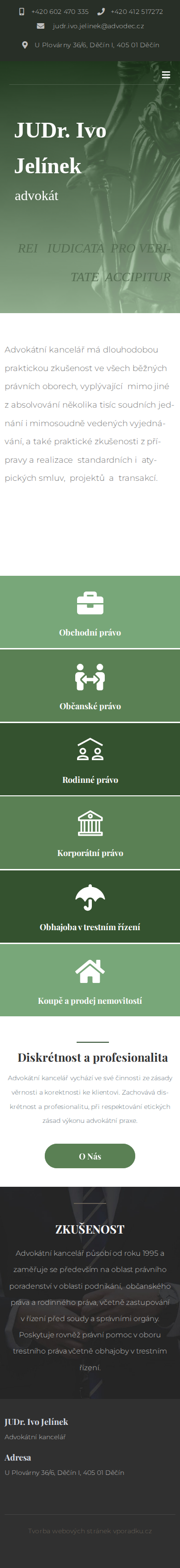 Současný web Advokátní kancelář - JUDr. Ivo Jelínek na mobilu