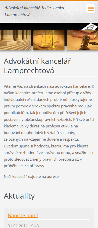 Současný web Advokátní kancelář JUDr. Lenka Lamprechtová na mobilu