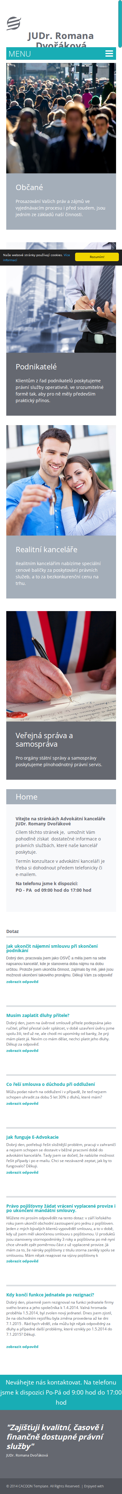 Současný web Advokátní kancelář JUDr. Romana Dvořáková na mobilu