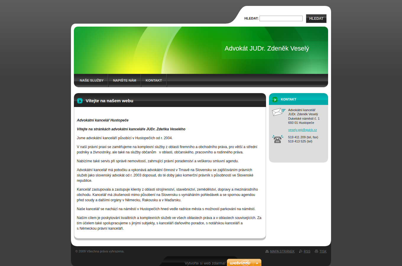 Současný web Advokátní kancelář JUDr. Zdeněk Veselý na počítači