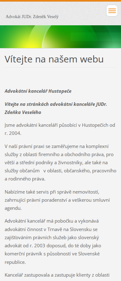 Současný web Advokátní kancelář JUDr. Zdeněk Veselý na mobilu