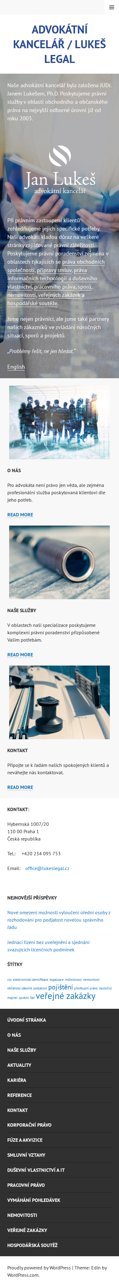 Současný web Advokátní Kancelář / Lukeš Legal - Úvodní stránka na mobilu