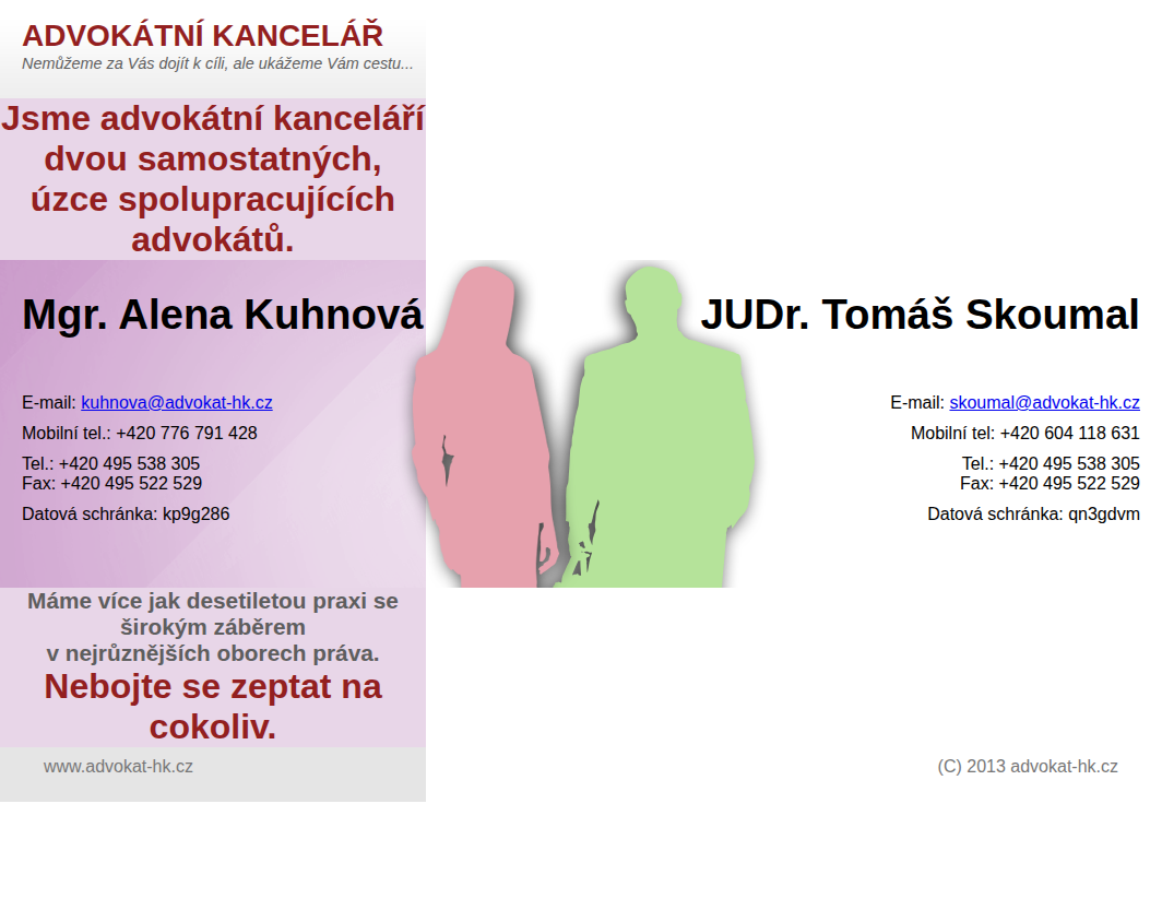 Současný web Advokátní kancelář Mgr. Alena Kuhnová a JUDr. Tomáš Skoumal na mobilu
