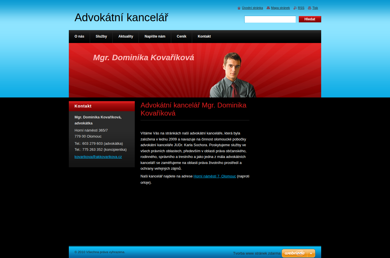 Současný web Advokátní kancelář Mgr. Dominiky Kovaříkové na počítači