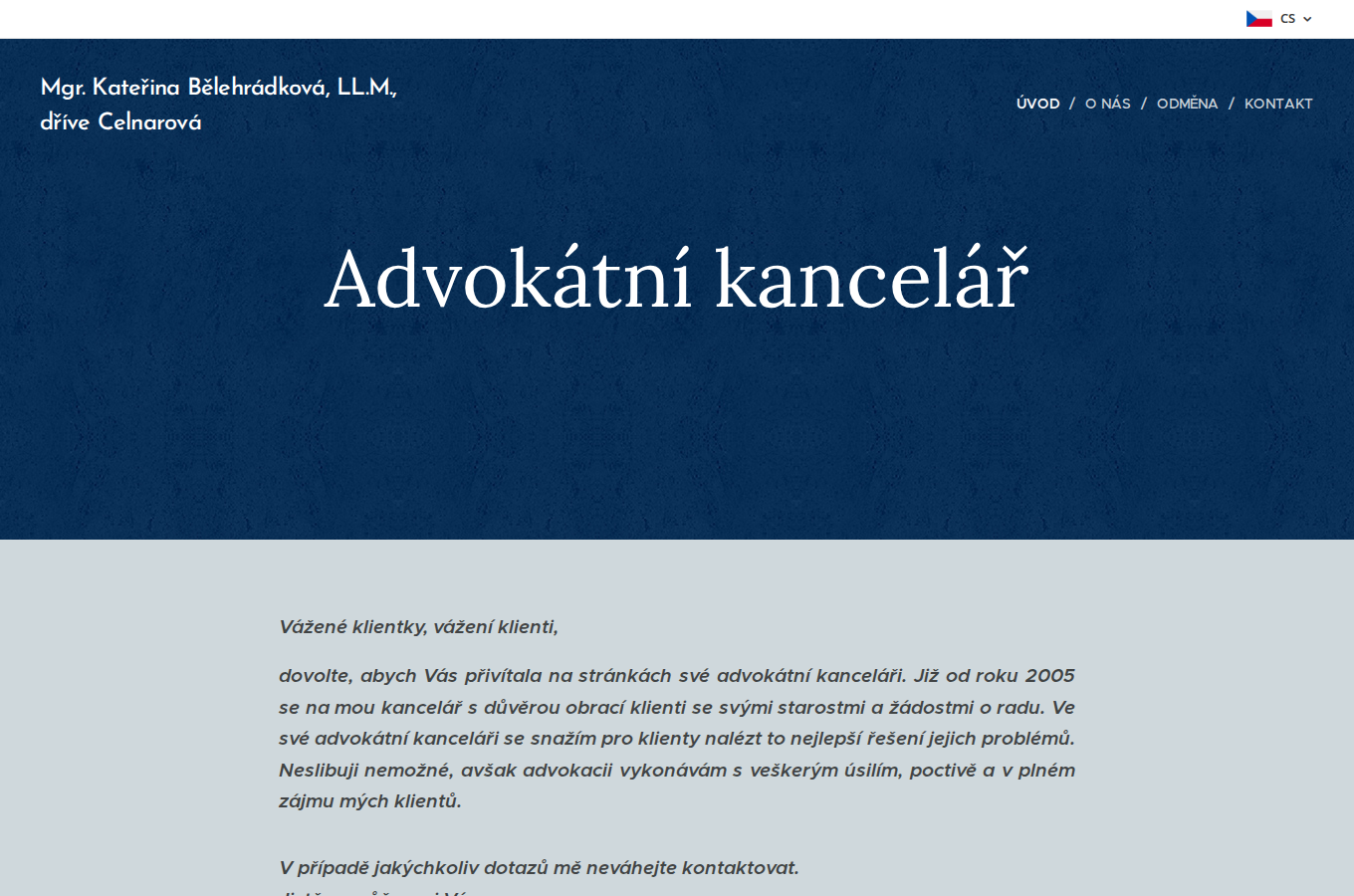 Současný web Advokátní kancelář Mgr. Kateřina Celnarová, Břeclav na počítači