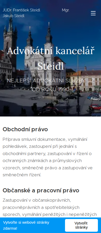 Současný web Advokátní kancelář Steidl na mobilu