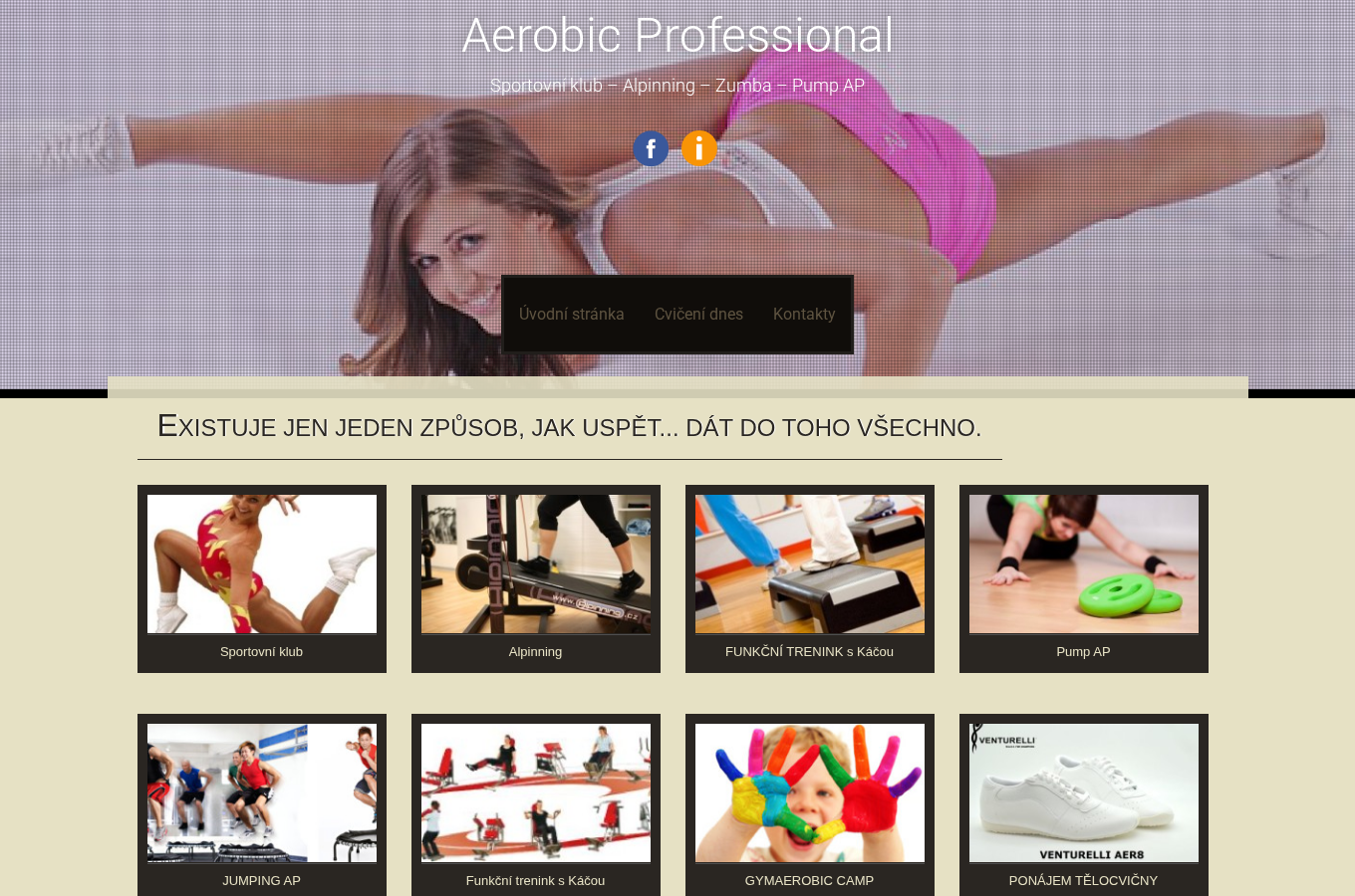Současný web Aerobic Professional na počítači