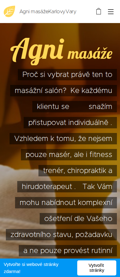 Současný web Agni masáže na mobilu