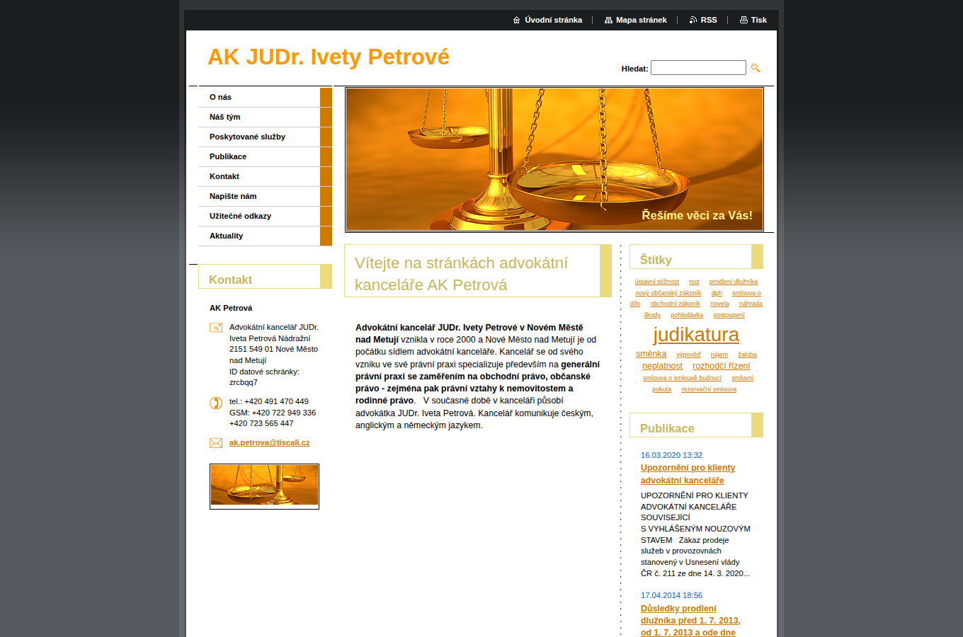 Současný web AK JUDr. Ivety Petrové na počítači