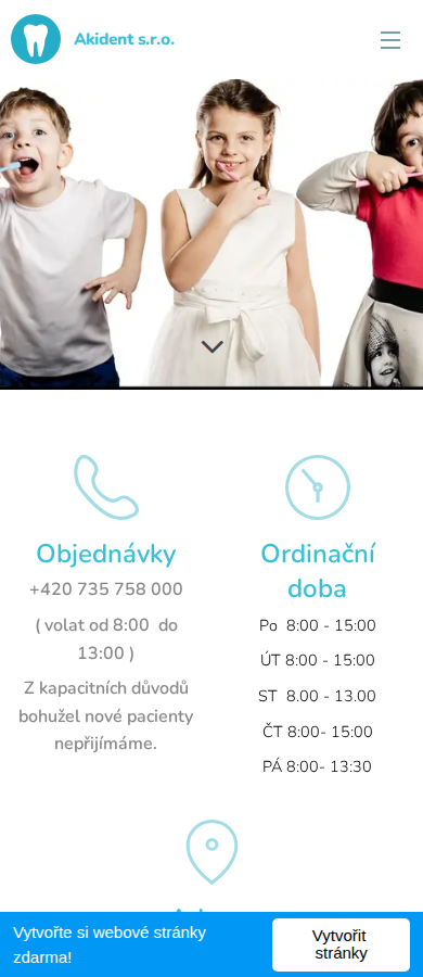 Současný web Akident s.r.o. na mobilu