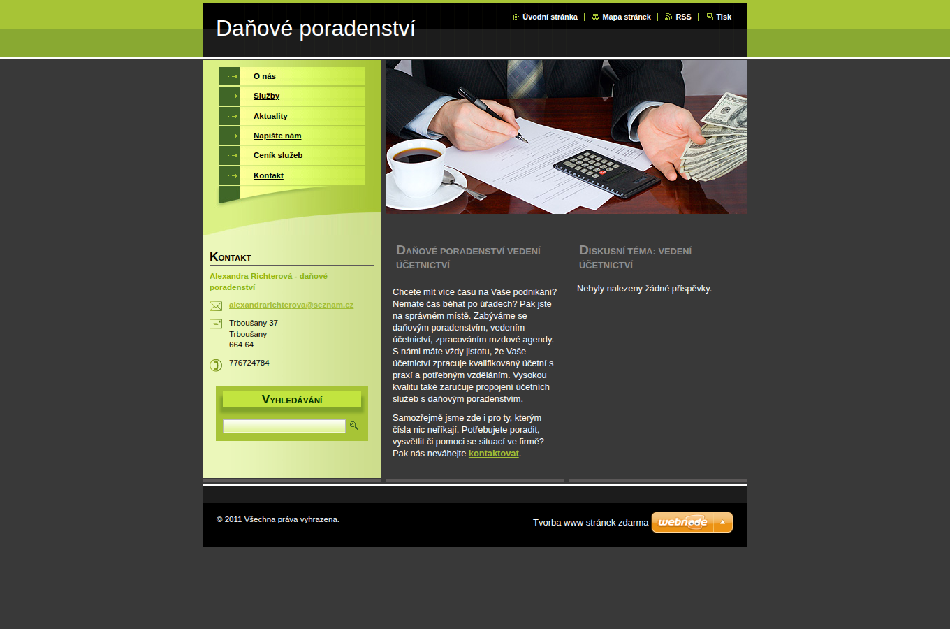 Současný web Alexandra Richterová, daňové poradenství na počítači