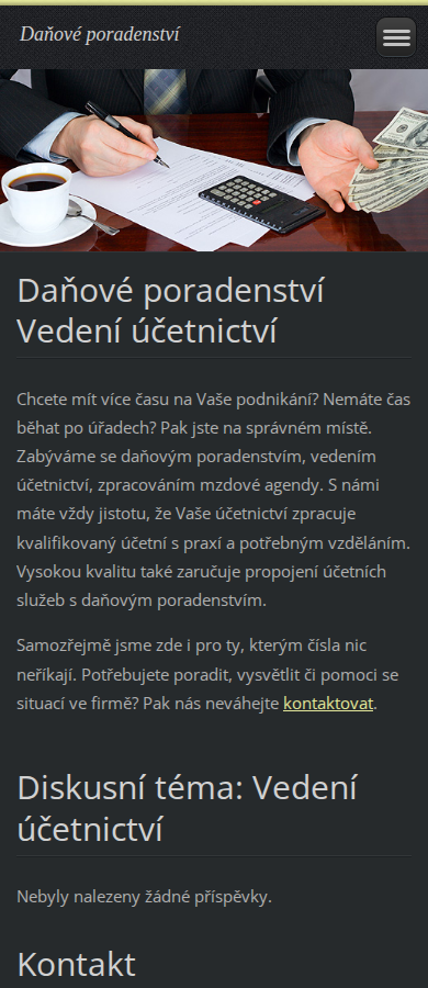 Současný web Alexandra Richterová, daňové poradenství na mobilu