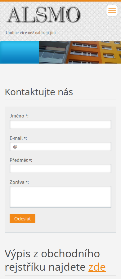 Současný web ALSMO s.r.o. na mobilu