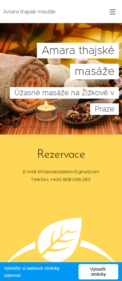 Současný web Amara thajské masáže na mobilu