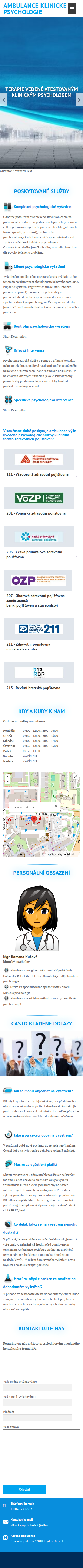 Současný web Ambulance klinické psychologie Frýdek-Místek na mobilu