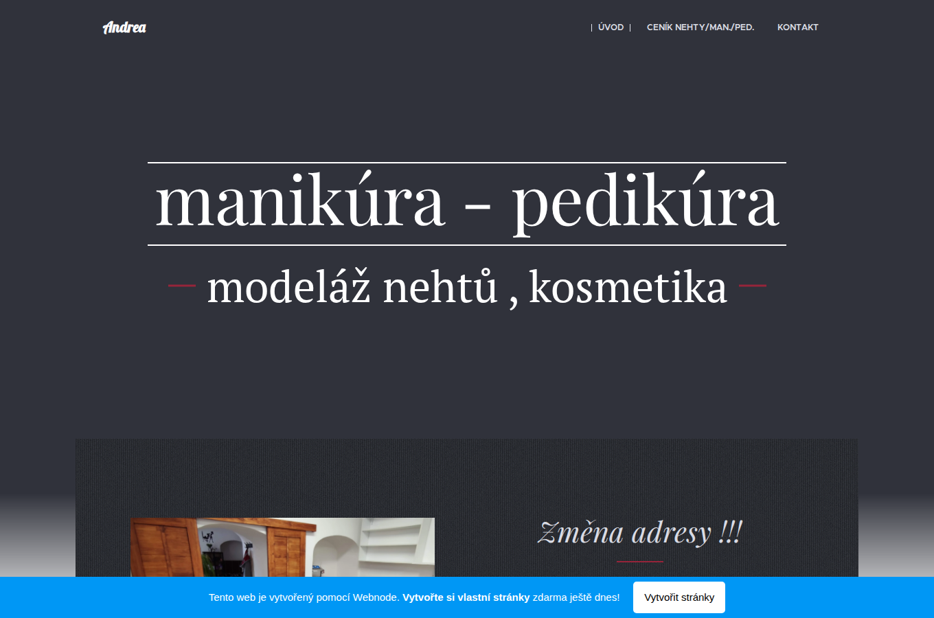 Současný web Andrea Salon na počítači