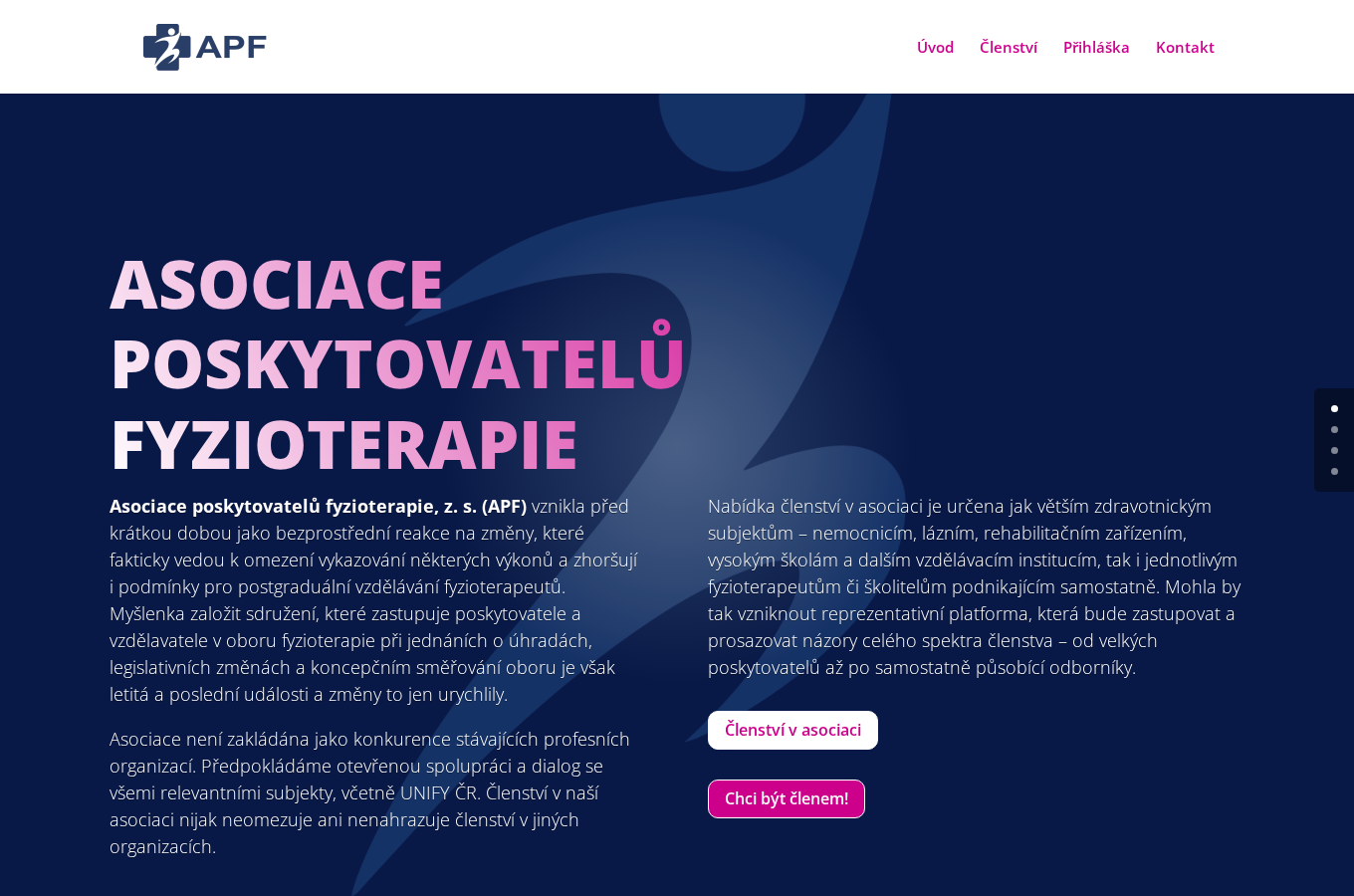 Současný web Asociace poskytovatelů fyzioterapie (APF) na počítači