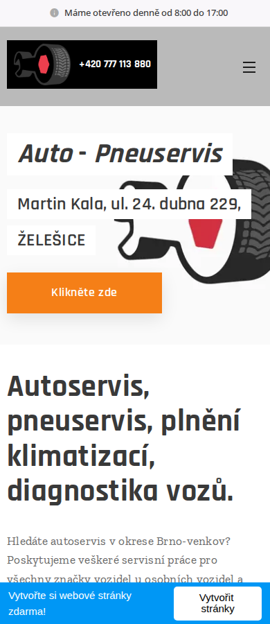 Současný web Auto-Pneuservis, Martin Kala na mobilu