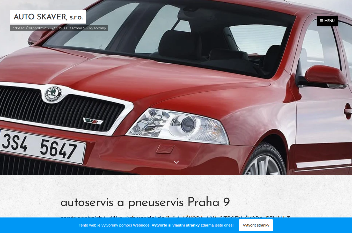 Současný web AUTO SKAVER autoservis pneuservis na počítači