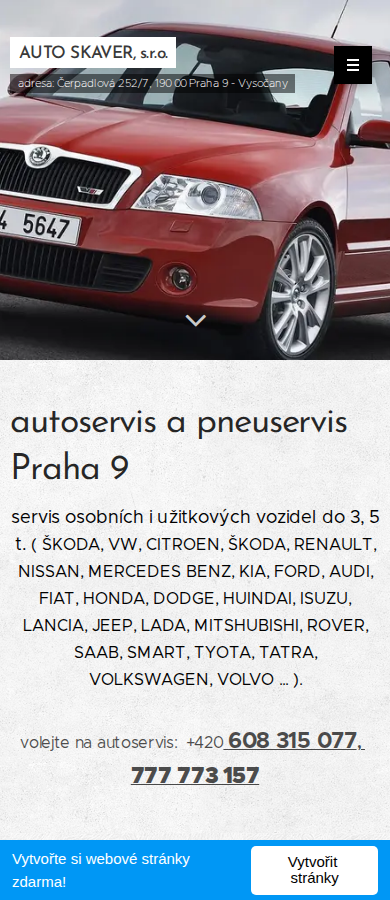 Současný web AUTO SKAVER autoservis pneuservis na mobilu