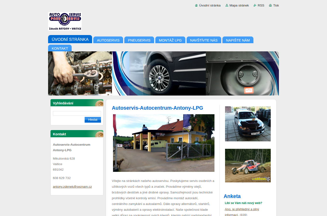 Současný web Autocentrum Antony LPG na počítači