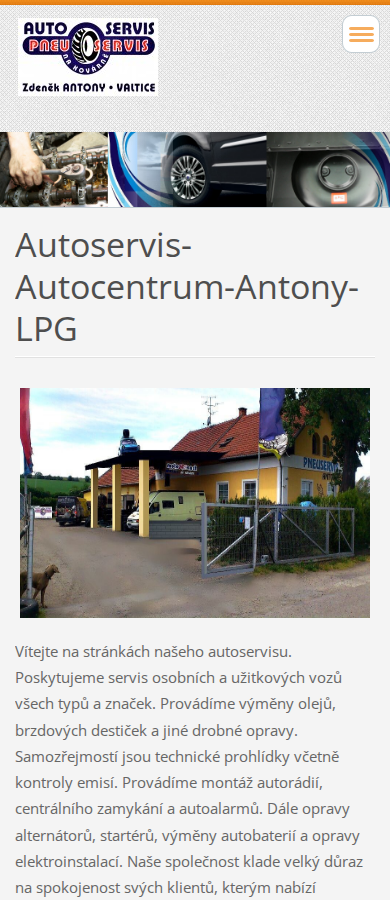 Současný web Autocentrum Antony LPG na mobilu