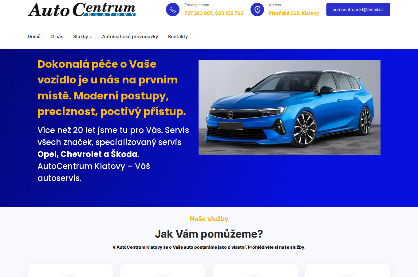 Současný web AutoCentrum Klatovy na počítači