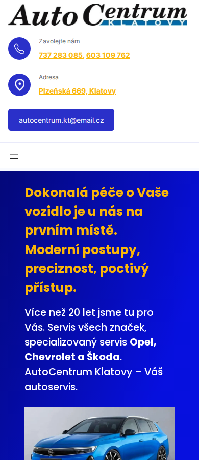Současný web AutoCentrum Klatovy na mobilu