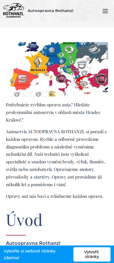 Současný web Autoopravna Rothanzl na mobilu