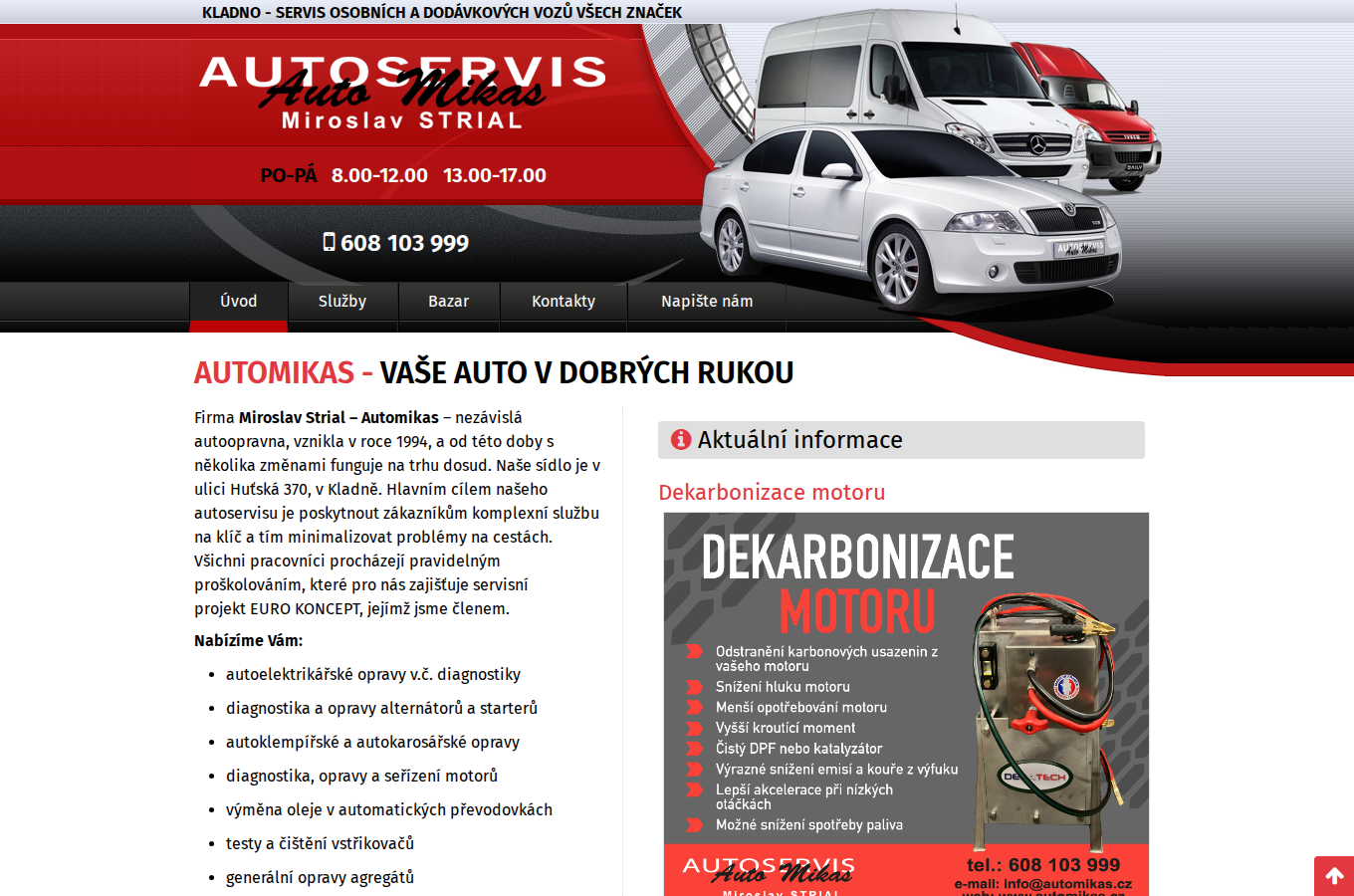 Současný web Autoservis Automikas Kladno na počítači