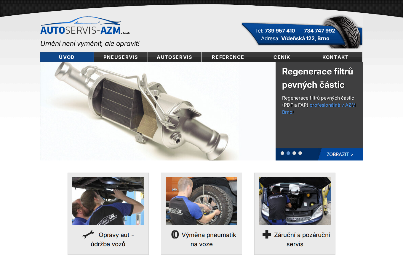 Současný web Autoservis AZM Brno na počítači