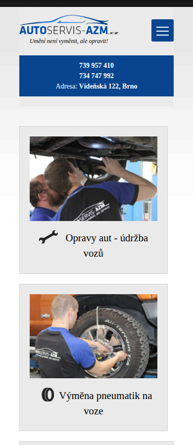 Současný web Autoservis AZM Brno na mobilu