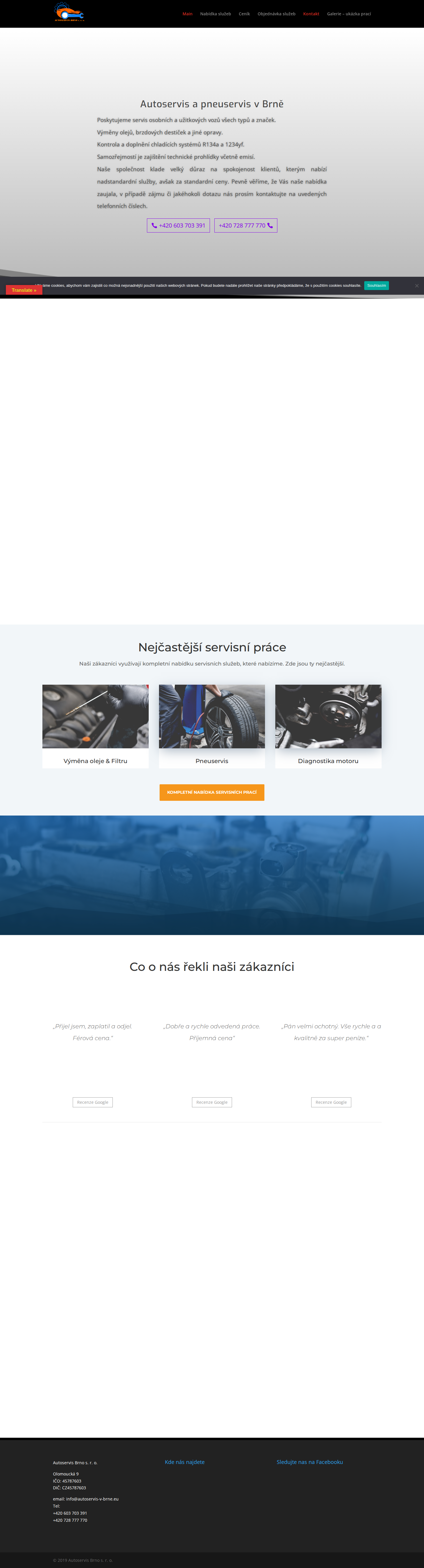 Současný web Autoservis Brno s. r. o. na počítači