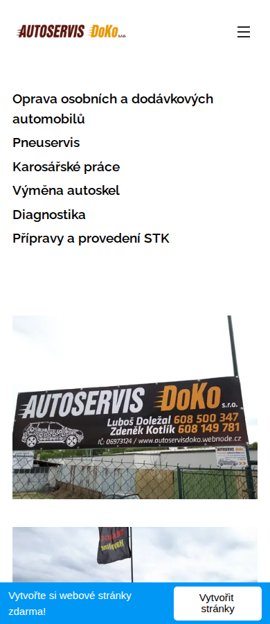 Současný web Autoservis DoKo na mobilu