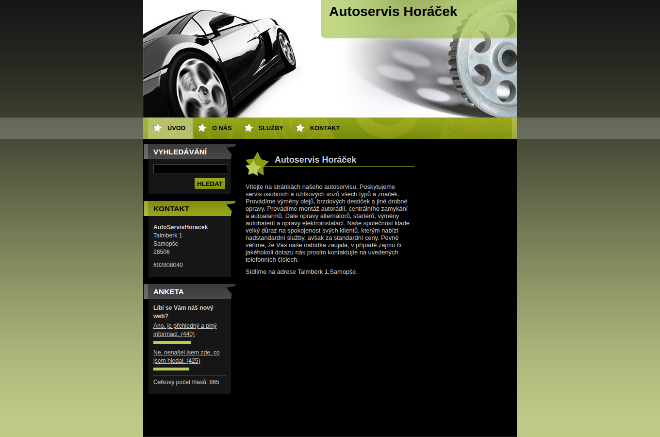 Současný web Autoservis Horáček na počítači