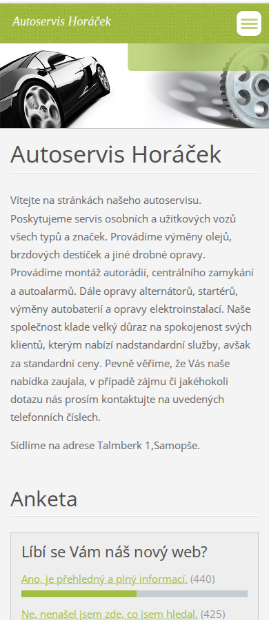 Současný web Autoservis Horáček na mobilu