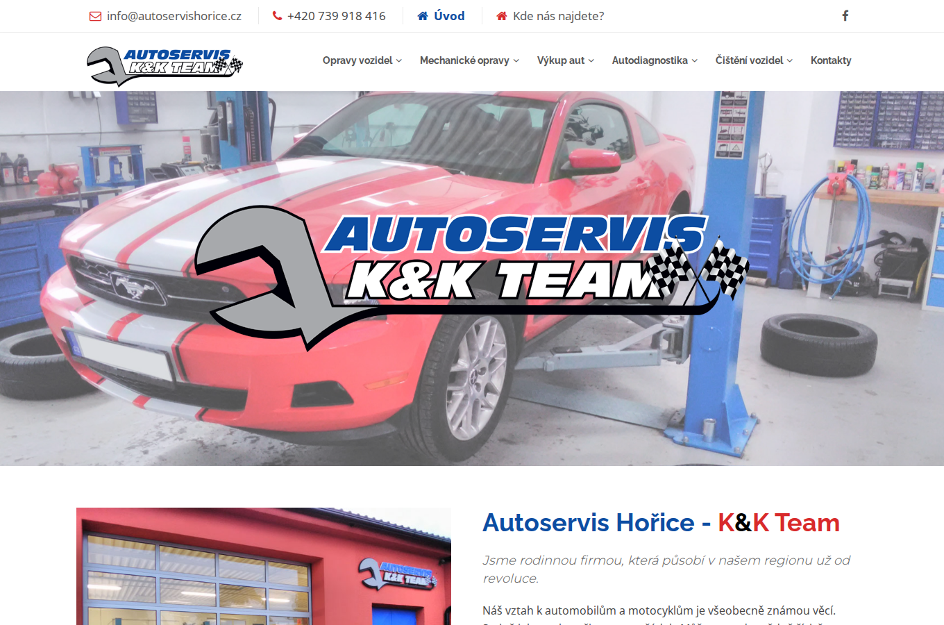 Současný web Autoservis Hořice K&K Team na počítači