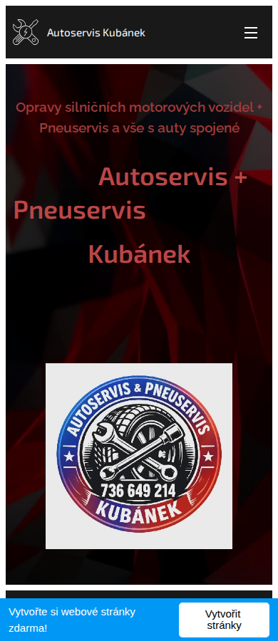 Současný web Autoservis Kubánek na mobilu