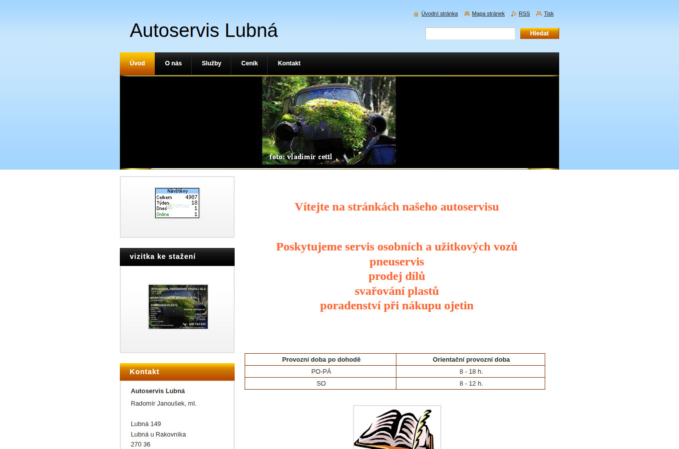 Současný web Autoservis Lubná na počítači