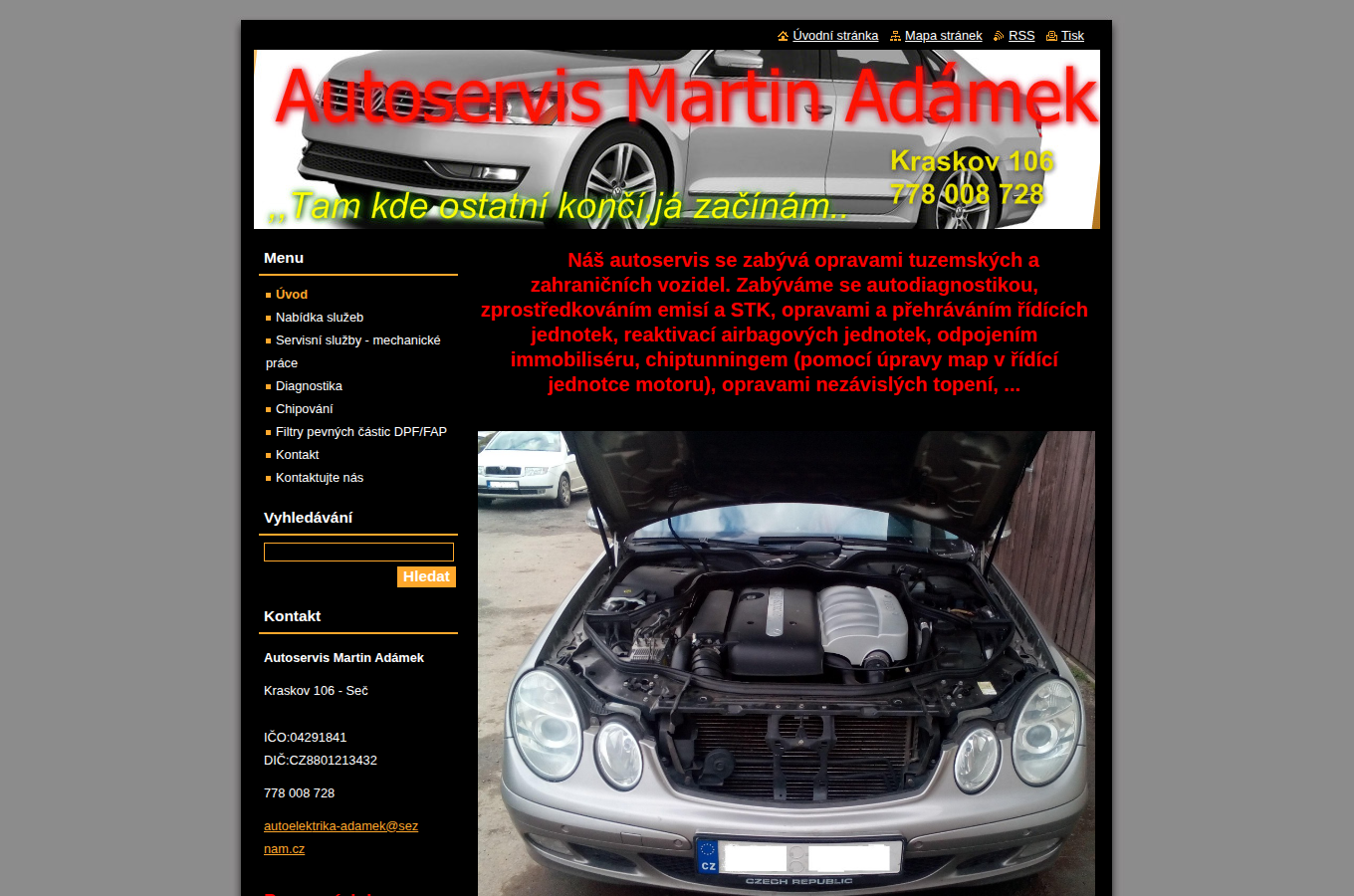 Současný web Autoservis Martin Adámek na počítači