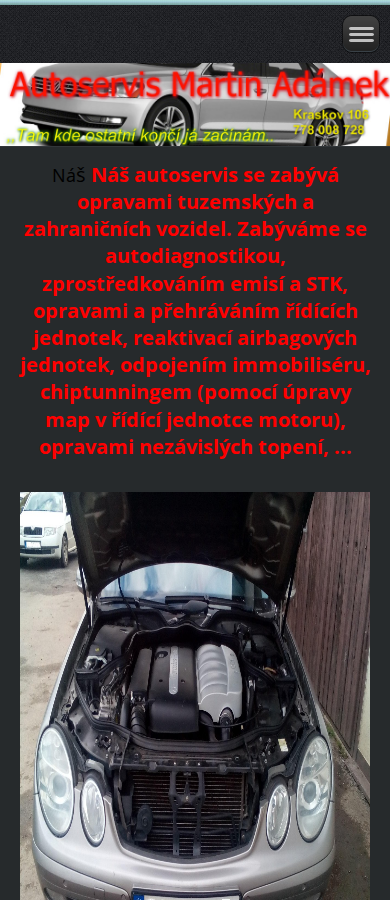 Současný web Autoservis Martin Adámek na mobilu
