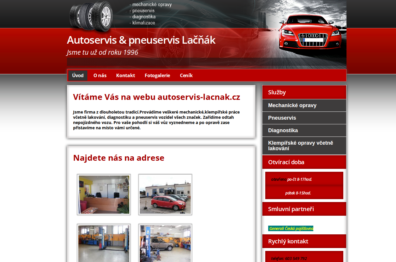 Současný web Autoservis & pneuservis Lačňák na počítači